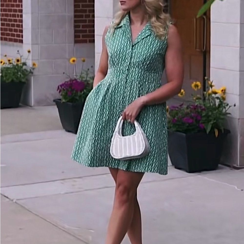 Pomander Place medium Green Patterned Collared Mini Dress